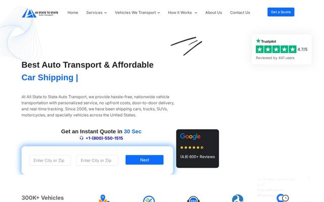 All State to State Auto Transport homepage